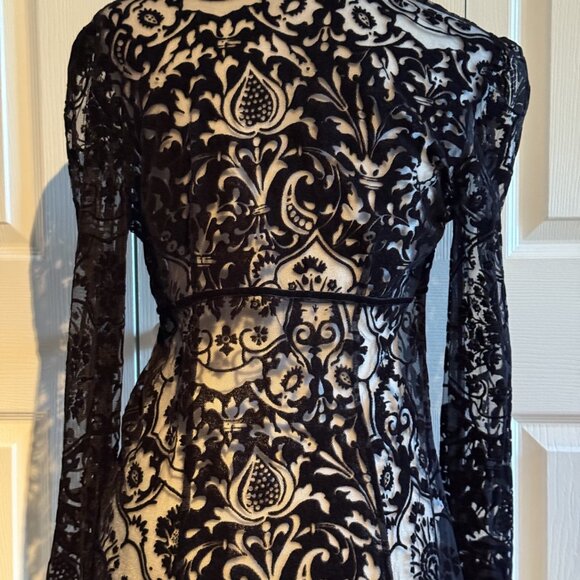 Women's Vintage Express Velvet and Lace Tie Front Shirt Blouse Size 7/8 Stunning - Picture 2 of 9